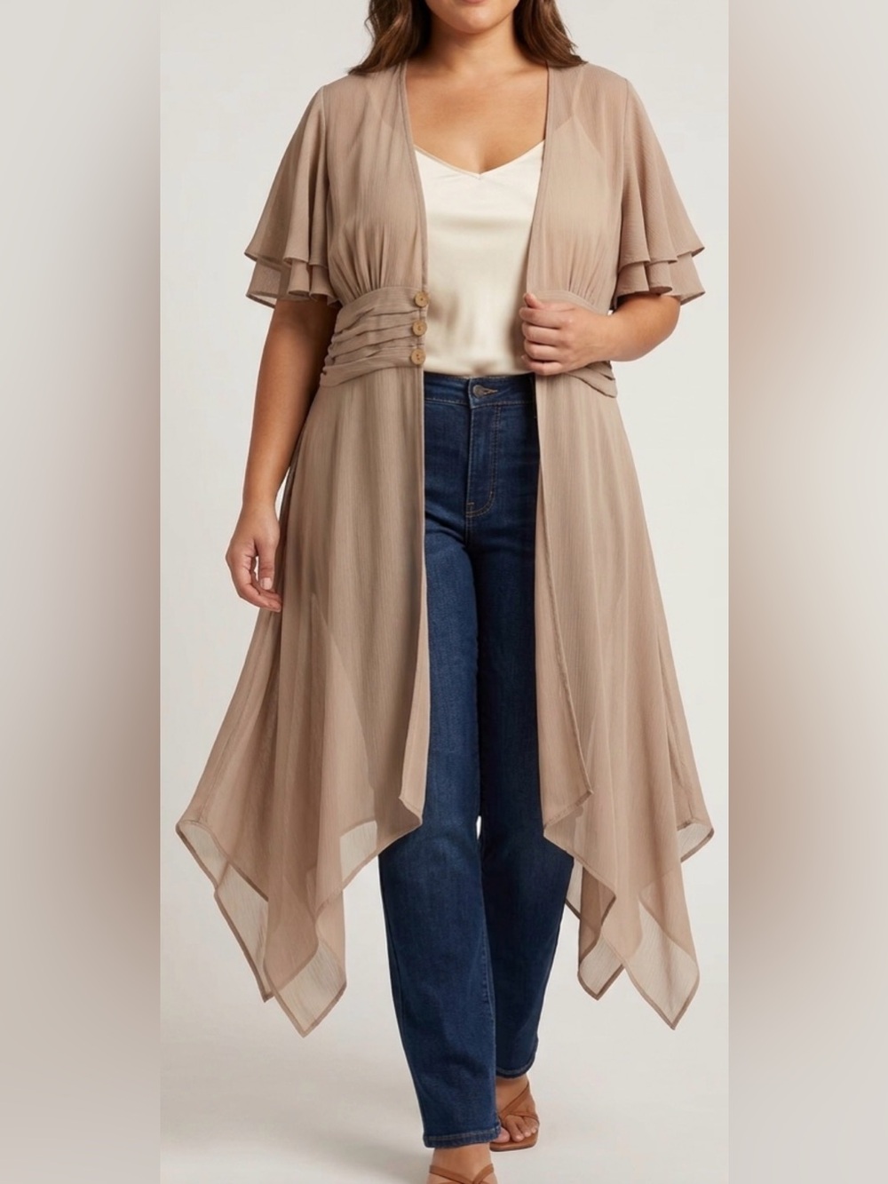 Womens Taupe with Button Waist Detail